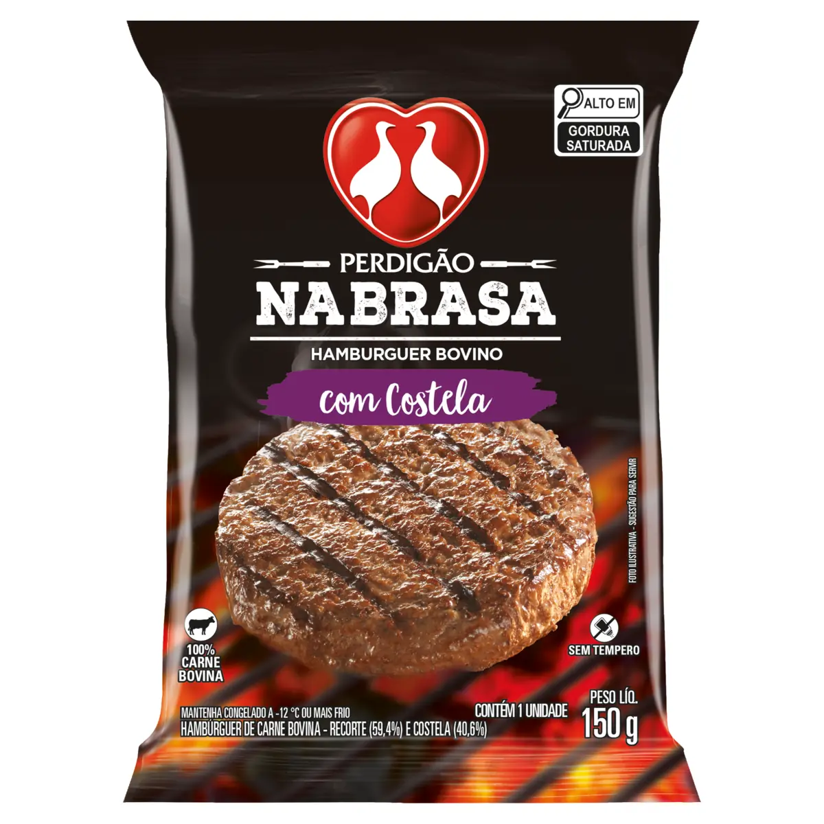 Hambúrguer De Carne Bovina Costela Perdigão Na Brasa Pacote 150g