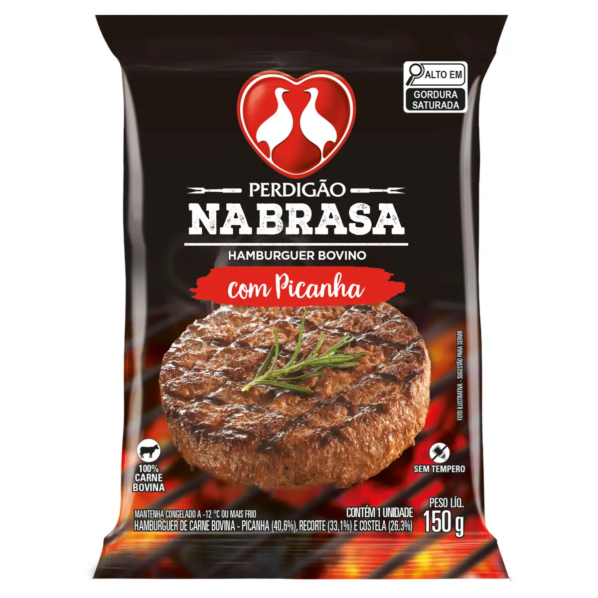 Hambúrguer De Carne Bovina Picanha Perdigão Na Brasa Pacote 150g