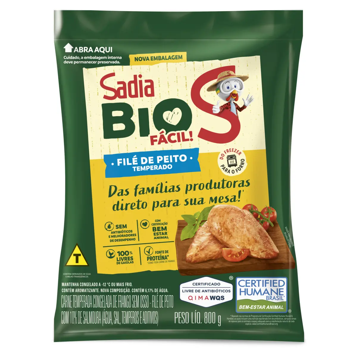 Peito De Frango Temperado Sem Osso E Sem Pele Congelado Sadia Bio Facil 800g