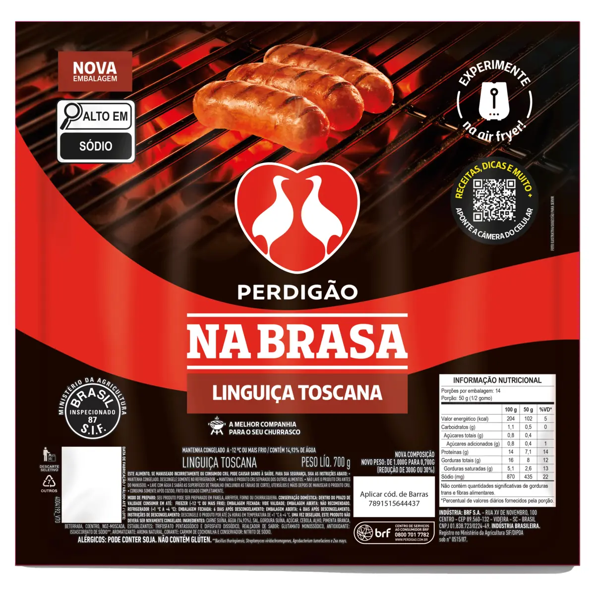 Linguica Toscana Perdigao Na Brasa Congelada 700g
