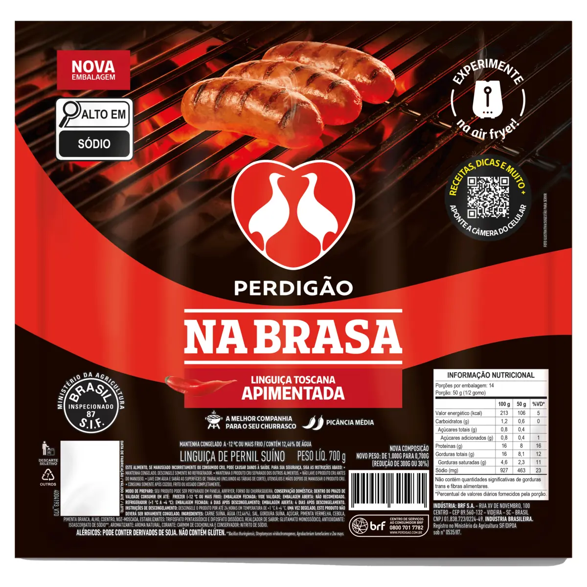 Linguica Toscana Perdigao Na Brasa Apimentada Congelada 700g