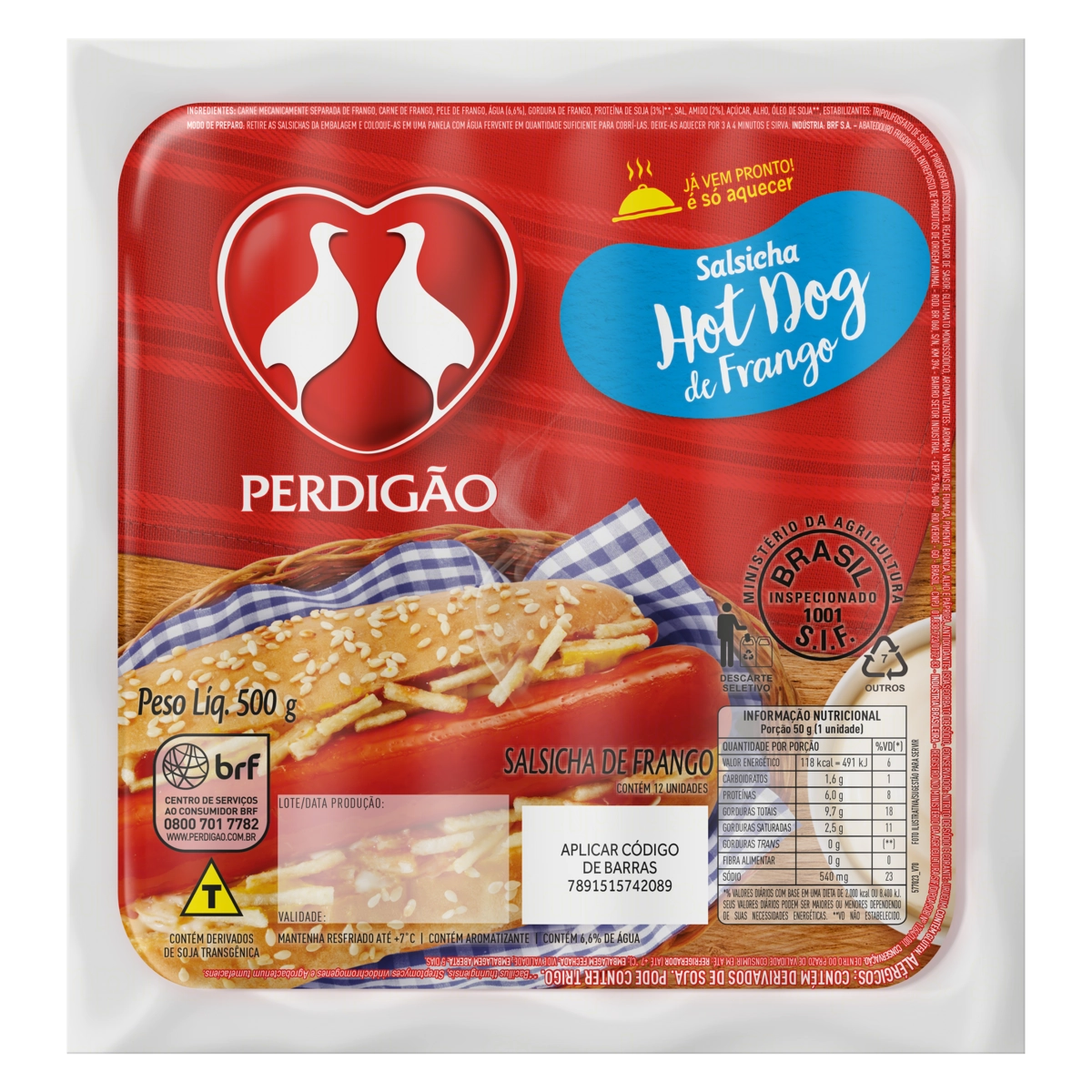 Salsicha De Frango Hot Dog Perdigão 500g