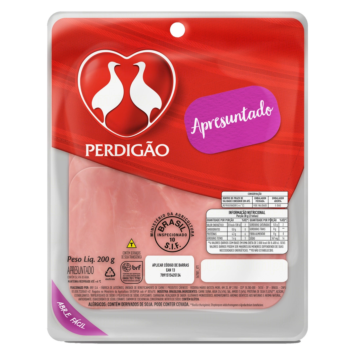 Apresuntado Perdigao Fat 200gr Apf