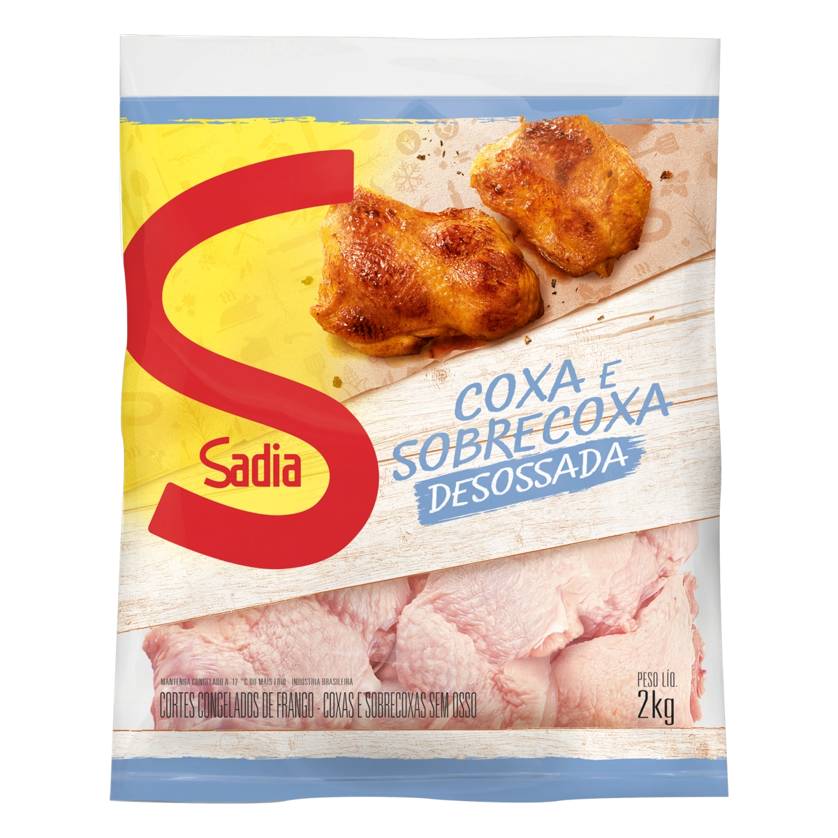 Coxa Com Sobrecoxa De Frango Congelada Sem Osso Sadia 2kg
