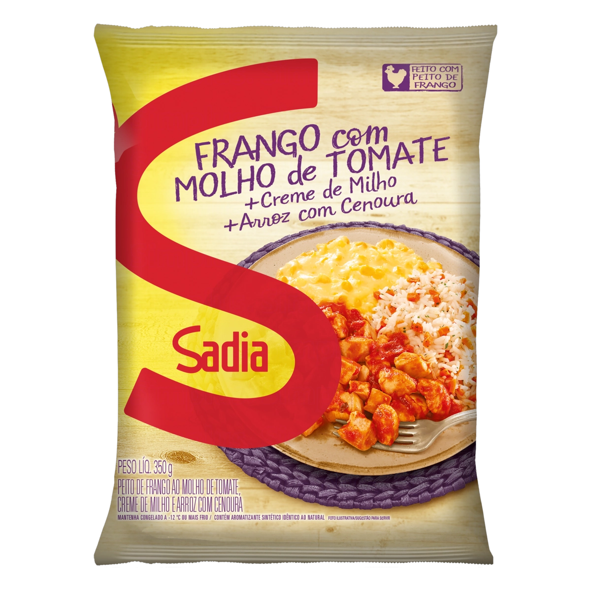 Frango Com Molho De Tomate, Creme De Milho E Arroz Com Cenoura Sadia Pacote 350g