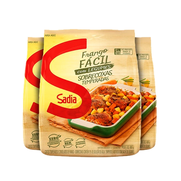 Sobrecoxa De Frango Congelada Temperada Com Legumes Sadia Frango Fácil 800g
