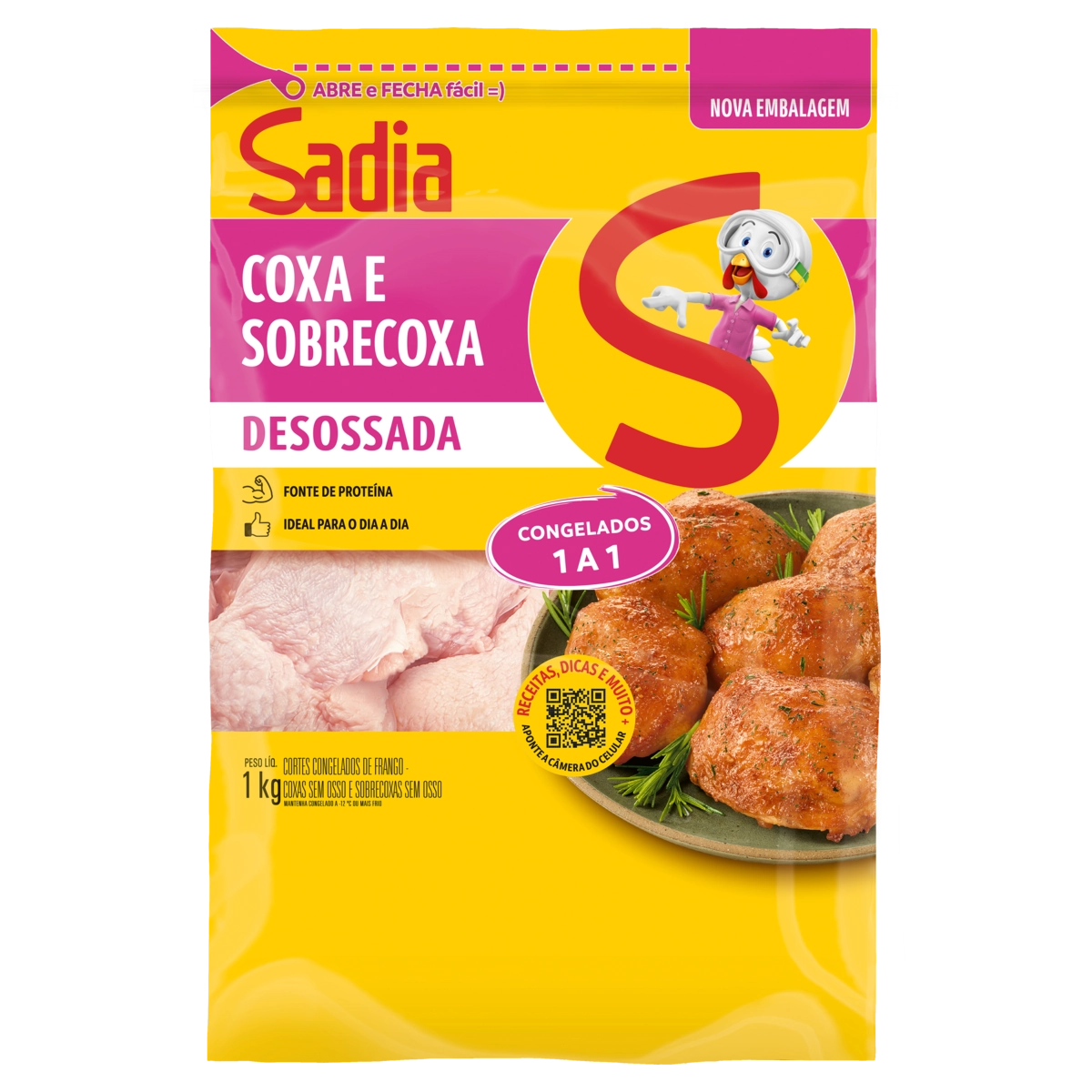 Coxa Com Sobrecoxa De Frango Congelada Sem Osso Sadia 1kg