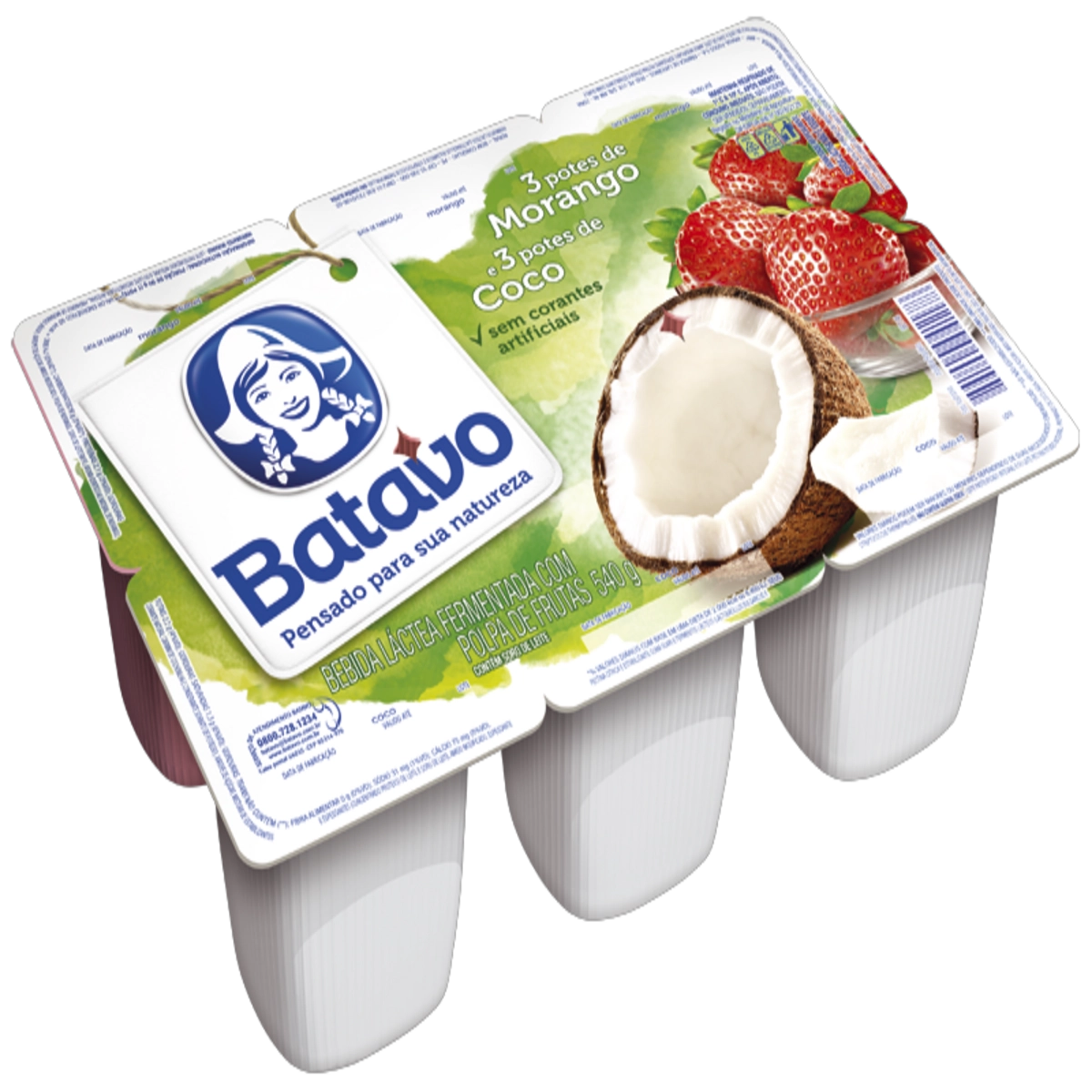 Bebida Láctea Fermentada Morango E Coco Batavo Bandeja 540g 6 Unidades