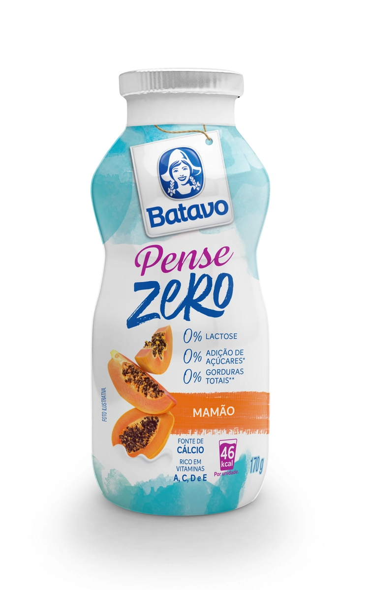 Iogurte Mamão Zero Lactose Batavo Pense Zero Frasco 170g