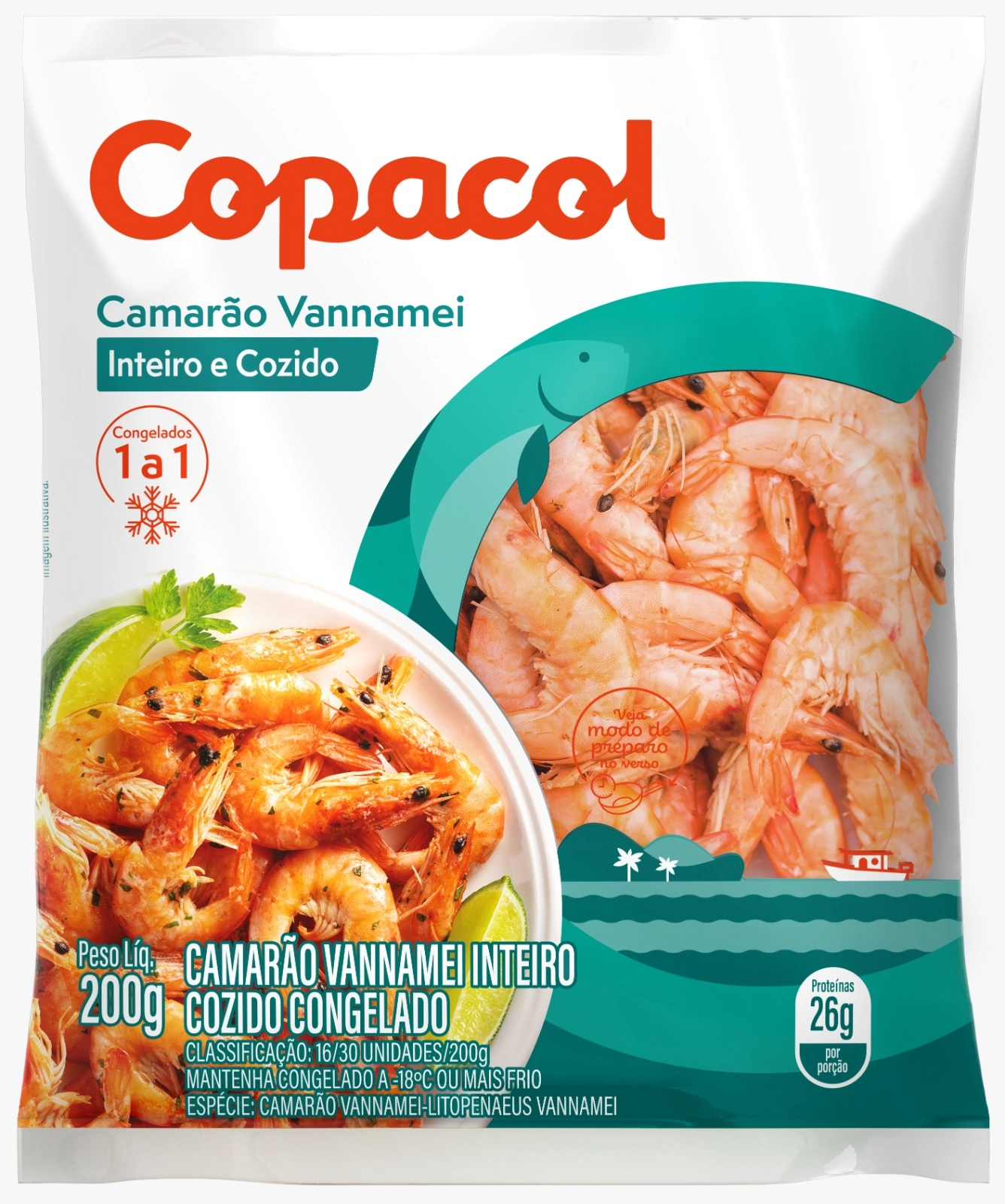 Camarao Vannamei Inteiro Copacol Cong. 200g