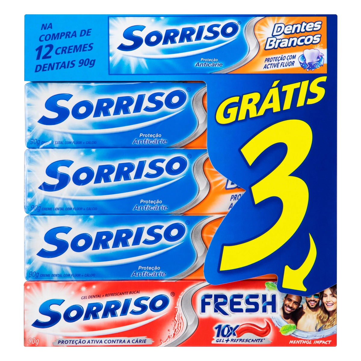 Kit 12 Cremes Dentais Sorriso Dentes Brancos 90g Cada Grátis 3 Sorriso Fresh 90g Cada