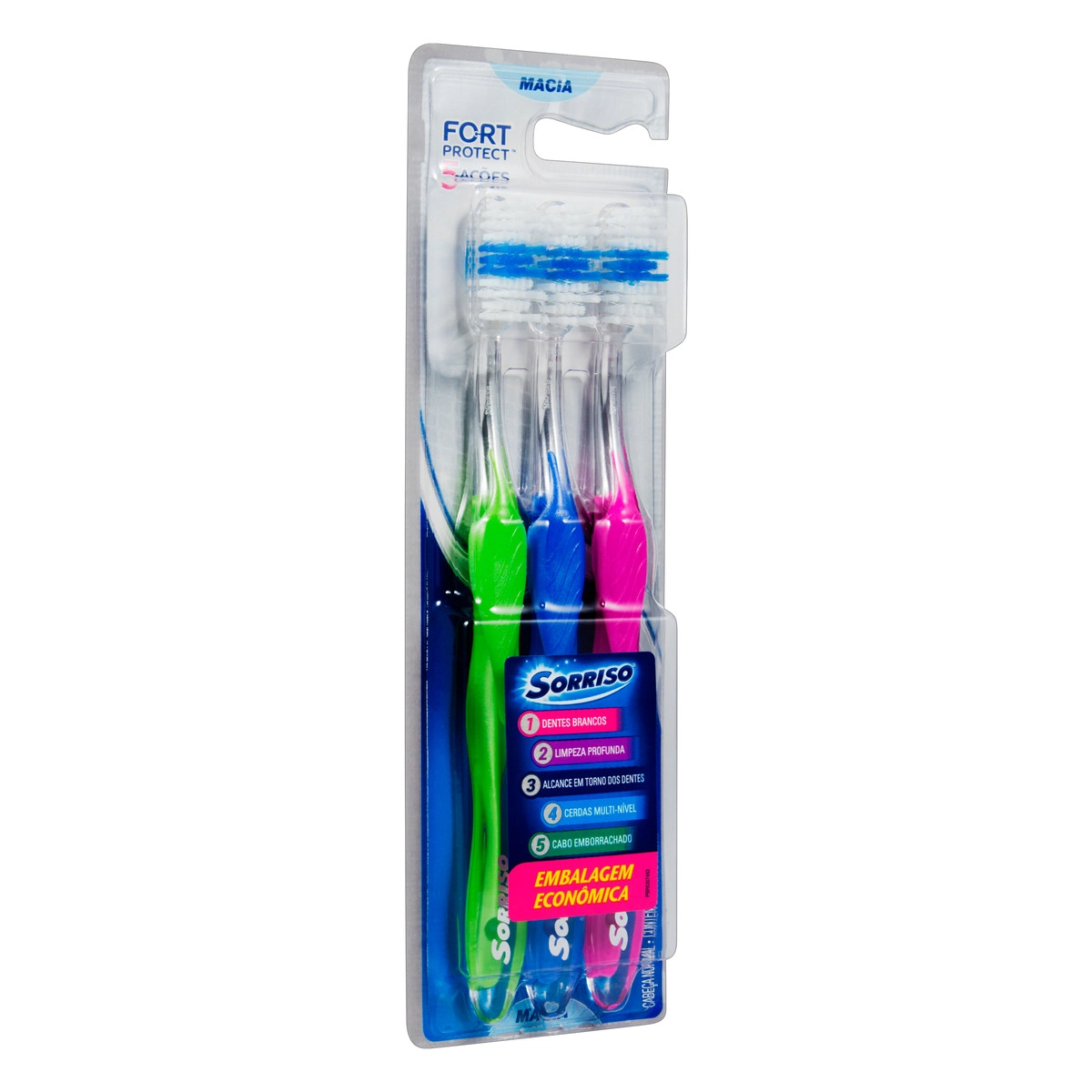 Escova Dental Macia Sorriso Fort Protect 5 Ações 3 Unidades