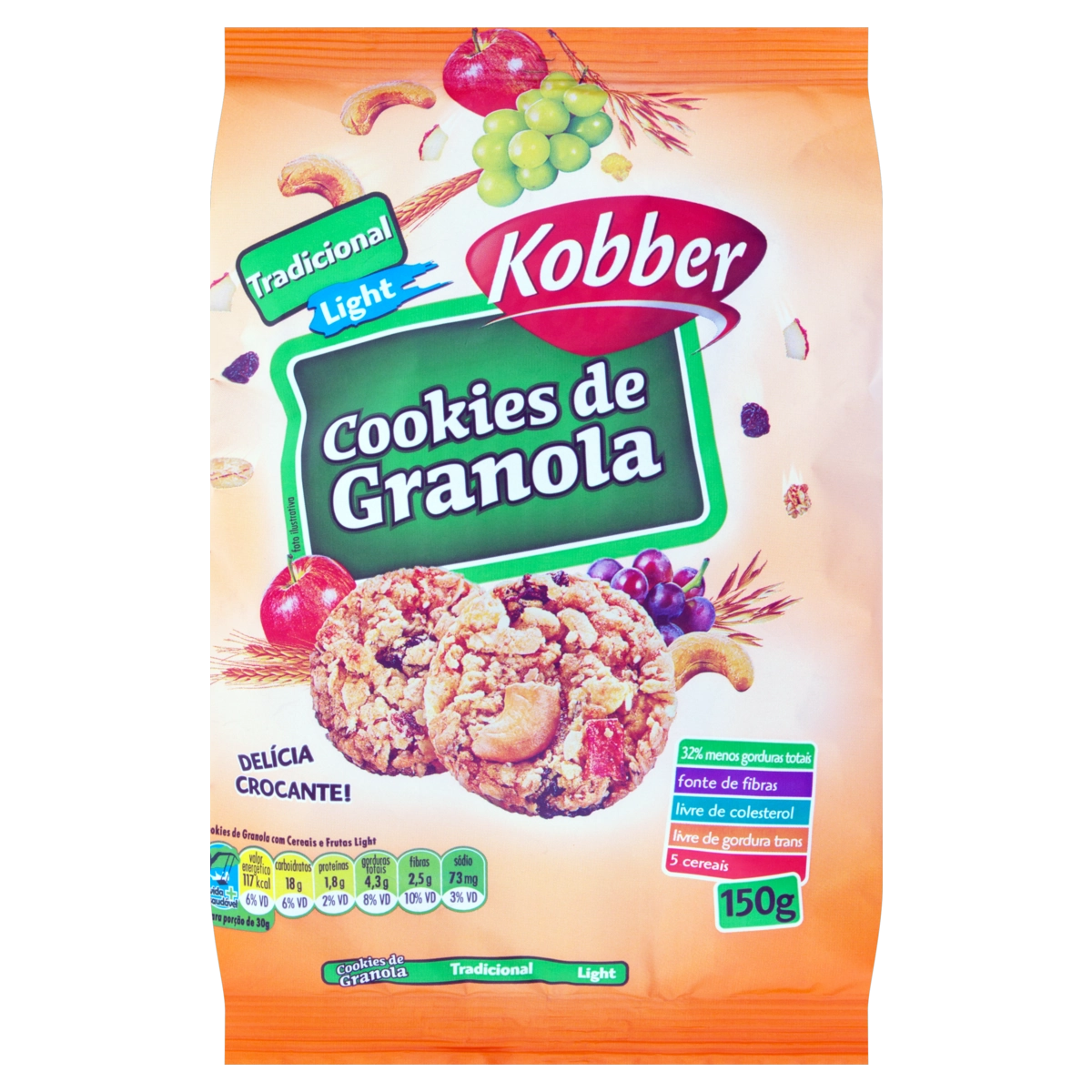 Biscoito Cookie Granola Tradicional Light Kobber Pacote 150g