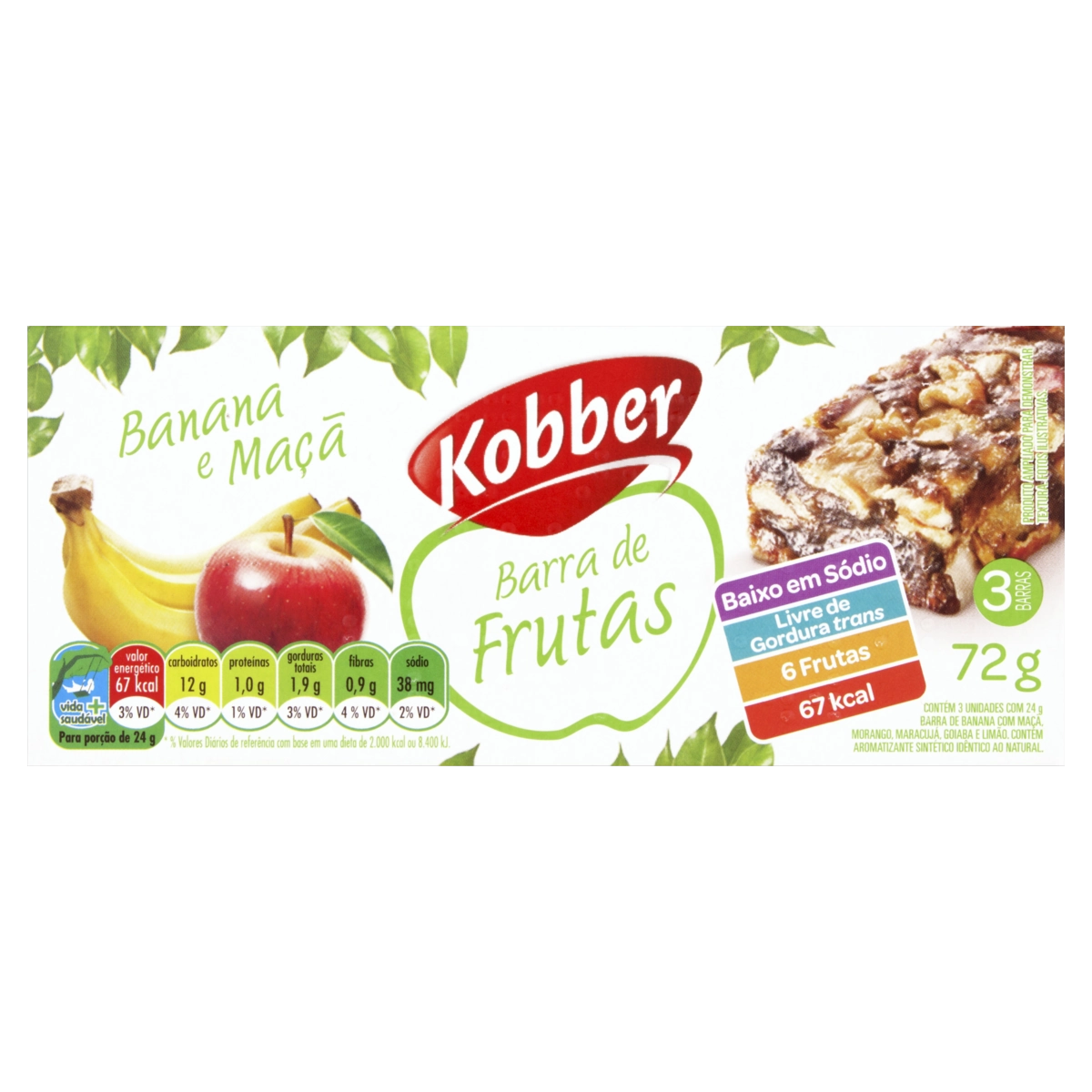 Pack Barra De Frutas Banana E Maçã Kobber Pacote 72g 3 Unidades