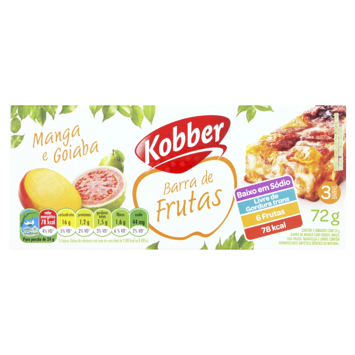 Pack Barra De Frutas Manga E Goiaba Kobber Pacote 72g 3 Unidades