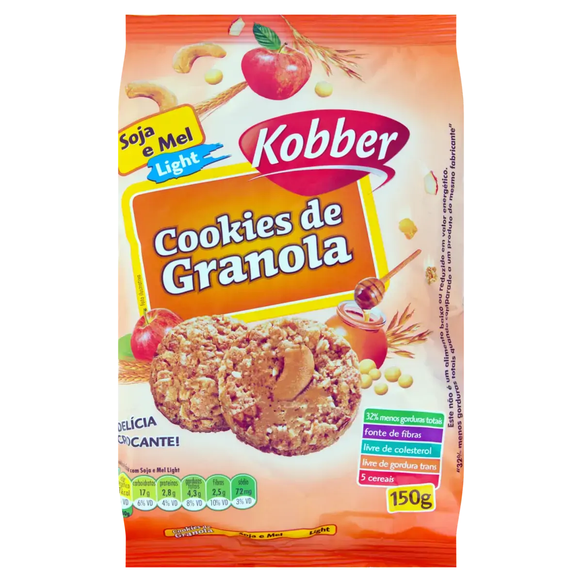 Biscoito Cookie Granola, Soja E Mel Light Kobber Pacote 150g