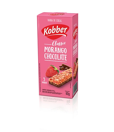 Pack Barra De Cereal Morango Cobertura Chocolate Kobber Classic Caixa 60g 3 Unidades