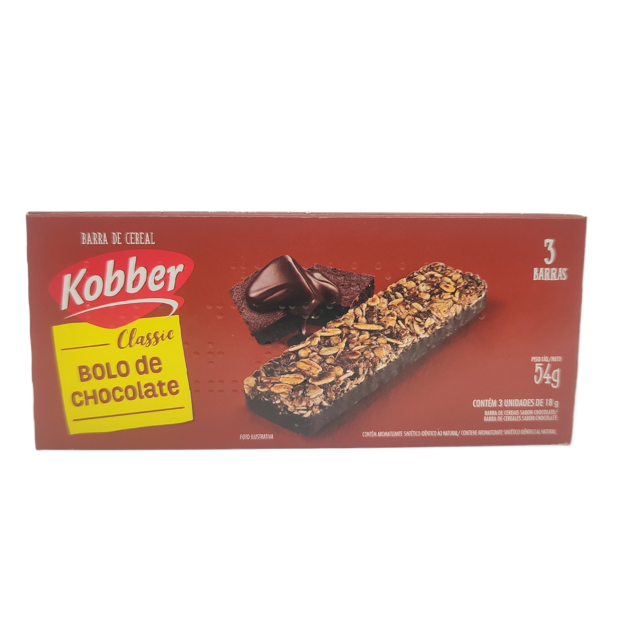 Pack Barra De Cereal Bolo De Chocolate Kobber Classic Caixa 54g 3 Unidades