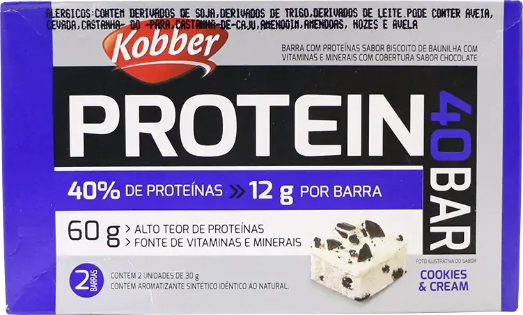 Pack Barra De Proteína Cookies Cream Cobertura Chocolate Kobber Classic Protein Caixa 60g 2 Unidades