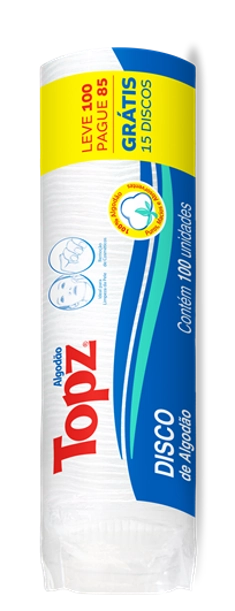 Algodão Em Discos Topz Pacote Leve 100 Pague 85 Unidades