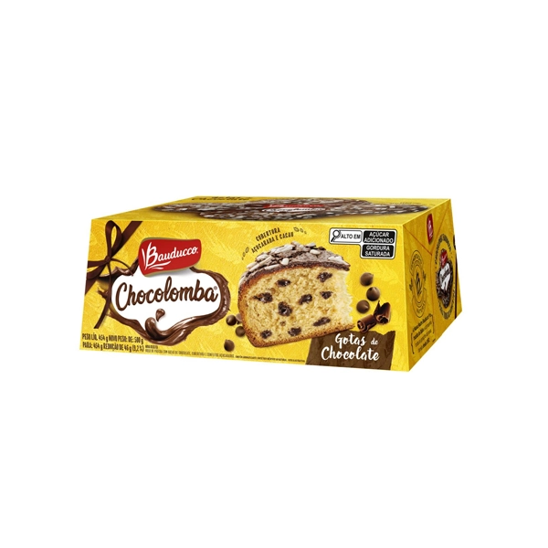 Bolo De Páscoa Com Gotas De Chocolate Cobertura Açucarada E Cacau Bauducco Chocolomba Caixa 454g