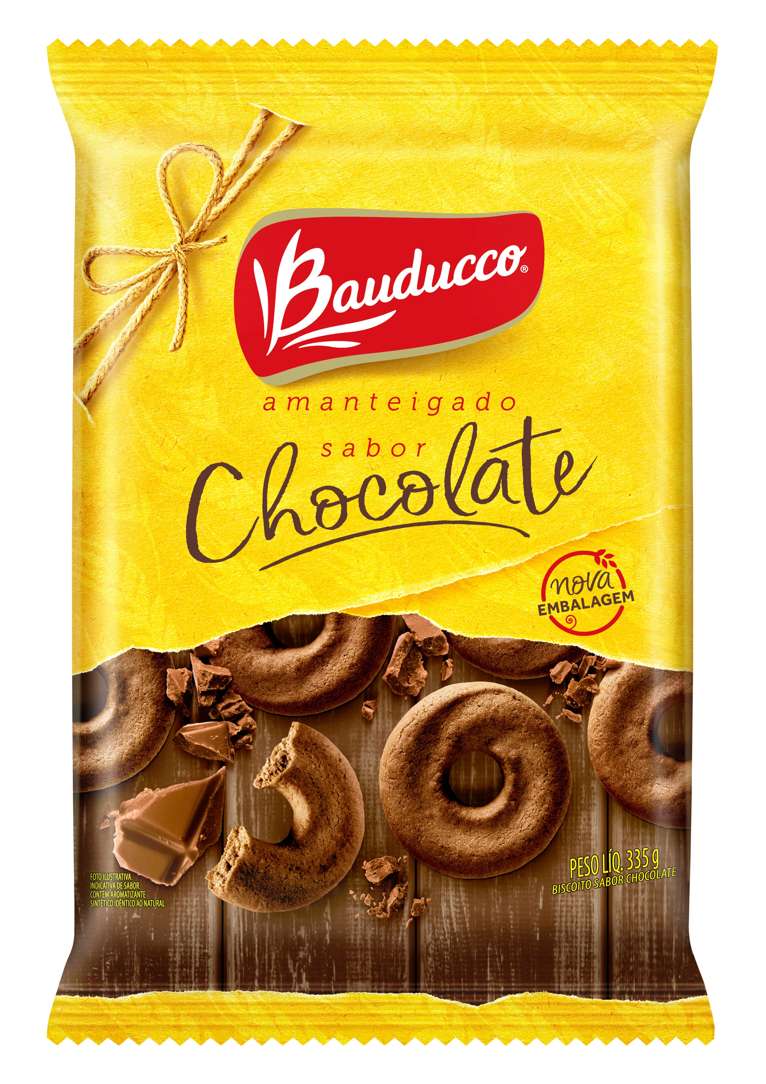 Biscoito Amanteigado Chocolate Bauducco Pacote 335g Embalagem Econômica