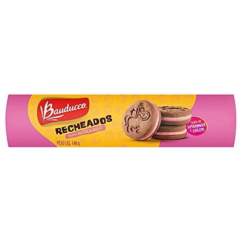 Biscoito Chocolate Recheio Morango Bauducco Pacote 140g