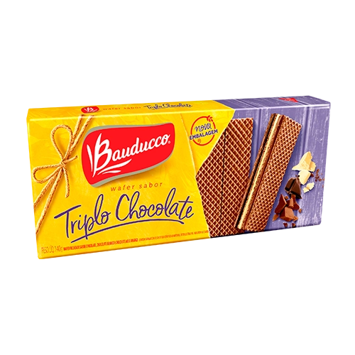 Biscoito Wafer Recheio Triplo Chocolate Bauducco Pacote 140g