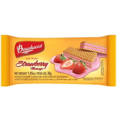 Minibiscoito Wafer Recheio Morango Bauducco Pacote 30g