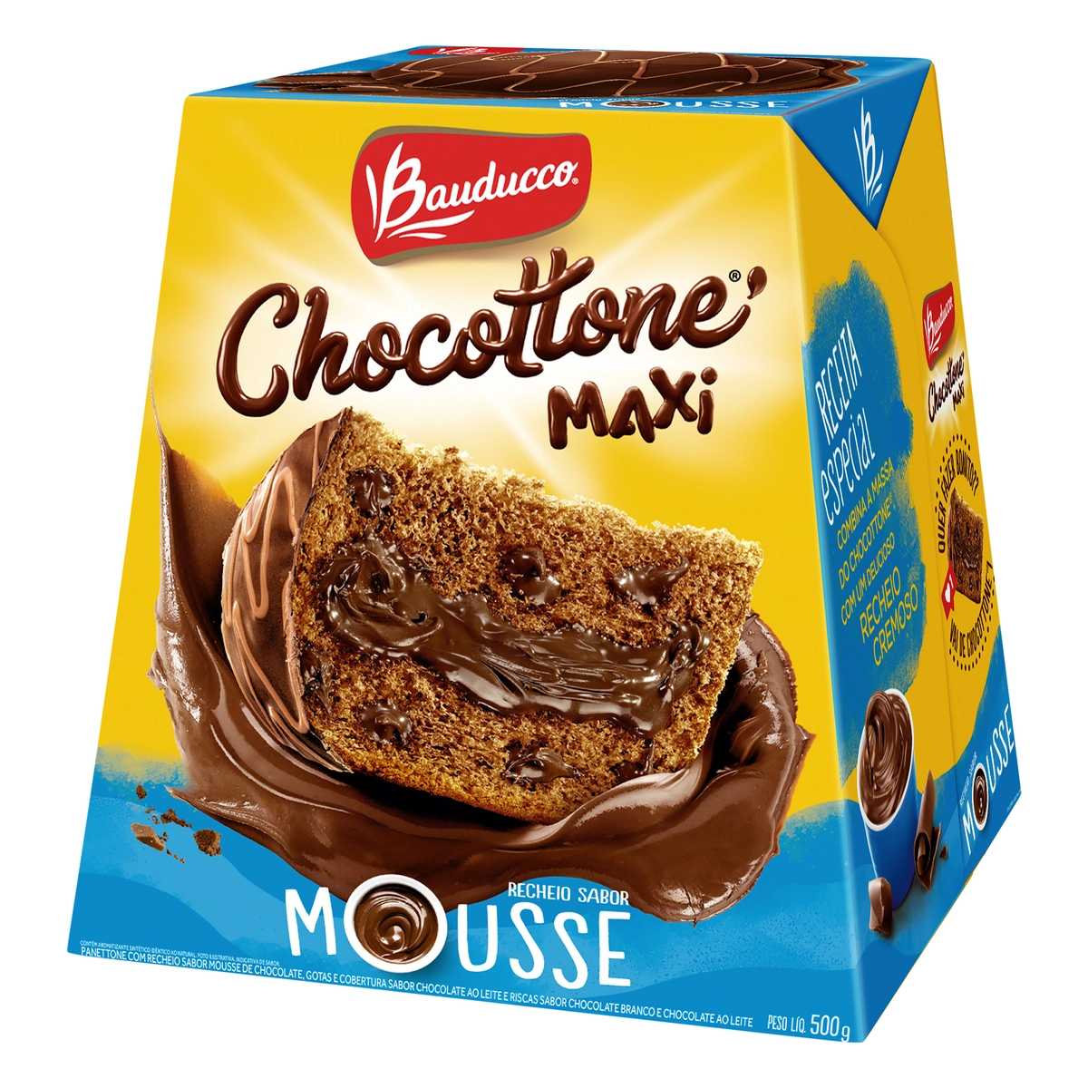 Panettone Chocolate Recheio Mousse Cobertura Chocolate Bauducco Chocottone Maxi Caixa 500g
