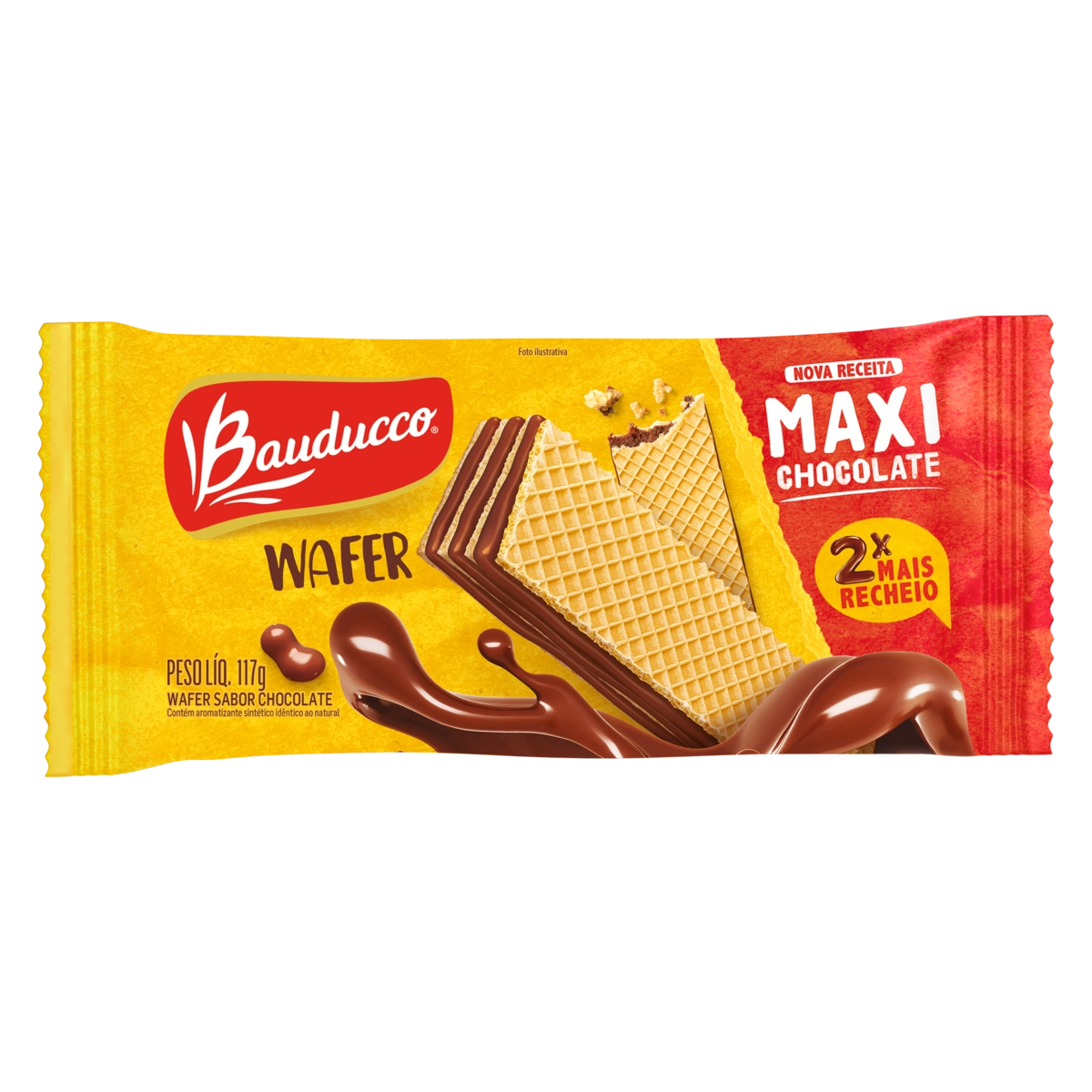 Biscoito Wafer Recheio Chocolate Bauducco Maxi Pacote 117g