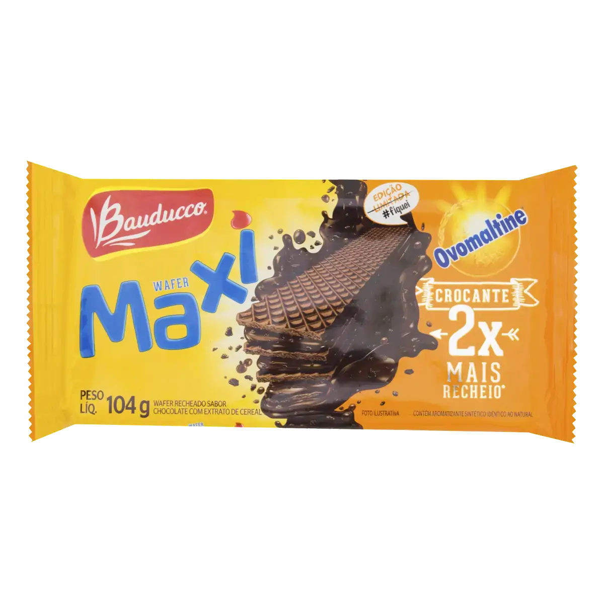 Biscoito Wafer Com Recheio De Chocolate E Extrato De Cereal Bauducco Maxi Pacote 104g