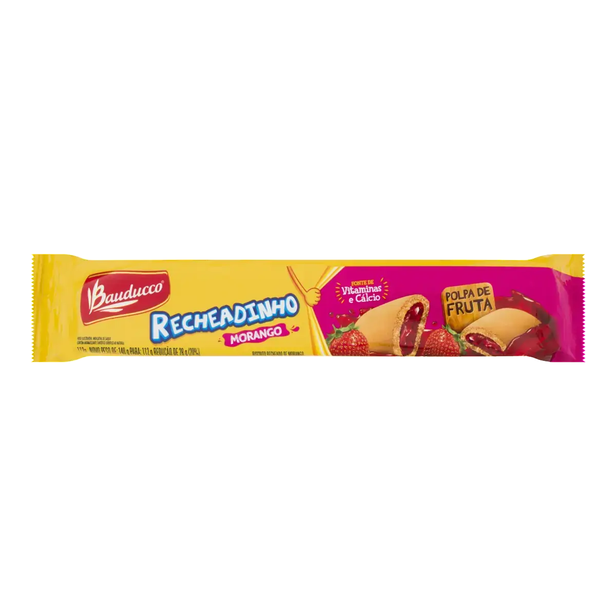 Biscoito Recheado Morango Bauducco Recheadinho Pacote 112g