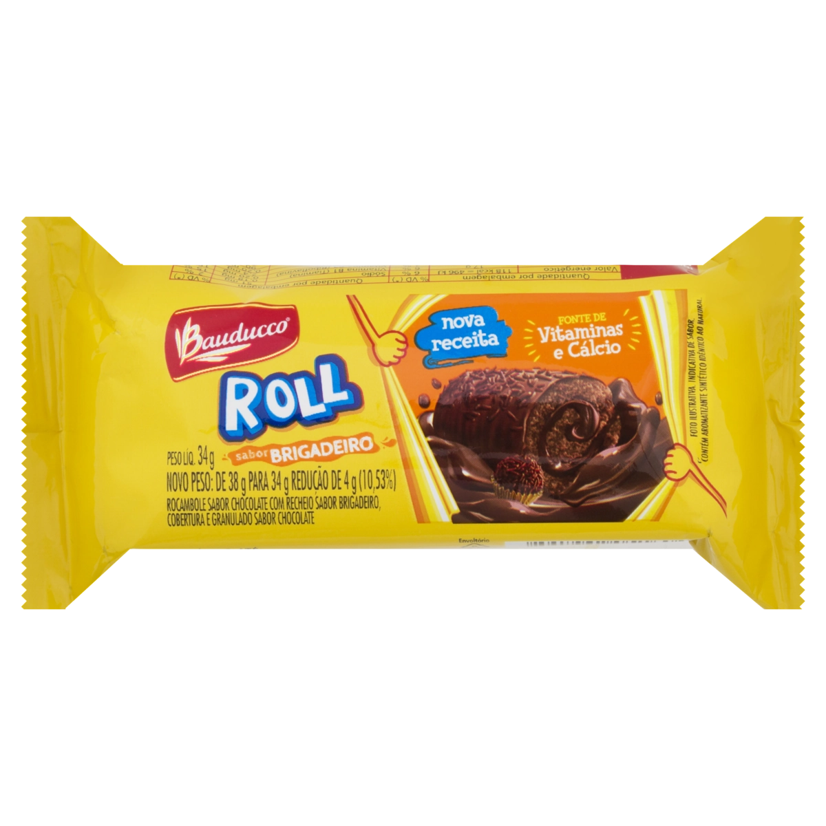 Rocambole Chocolate Com Recheio De Brigadeiro Bauducco Roll Pacote 34g