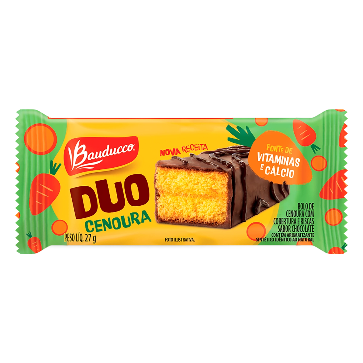 Bolo Cenoura Cobertura Chocolate Bauducco Duo Pacote 27g