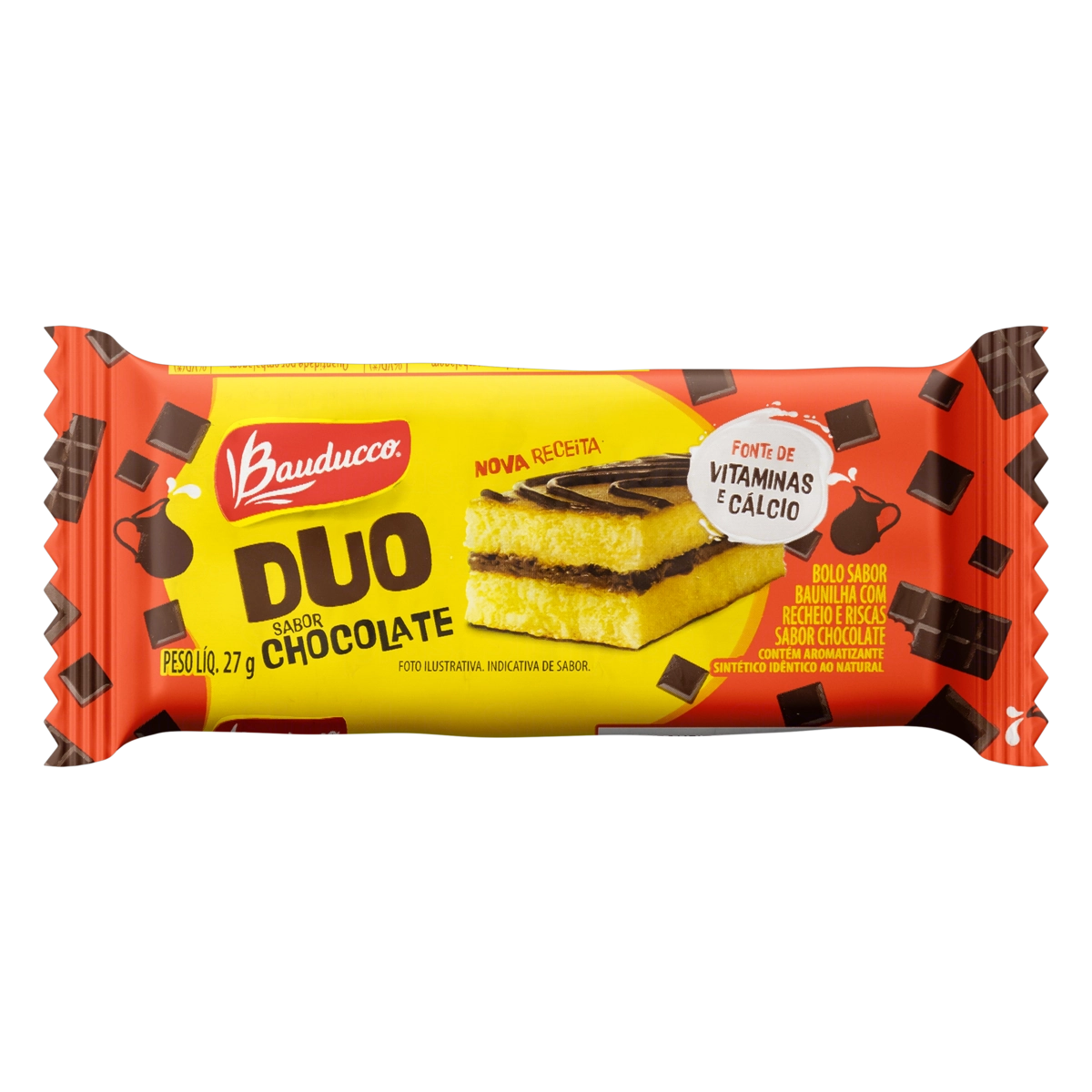 Bolo Baunilha Recheio Chocolate Bauducco Duo Pacote 27g