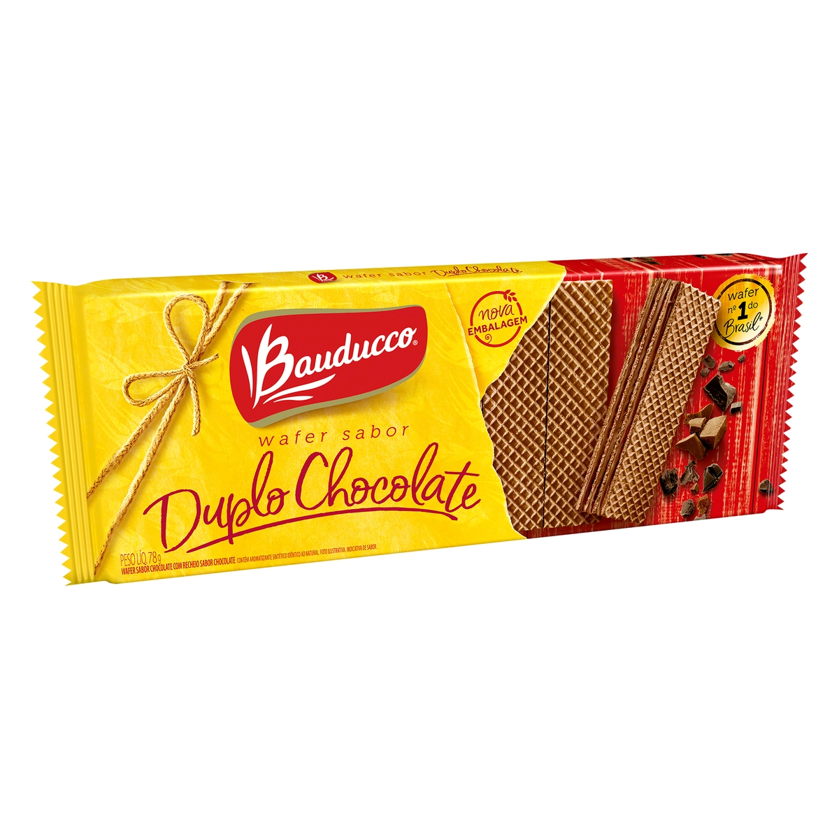 Biscoito Wafer Recheio Duplo Chocolate Bauducco Pacote 78g