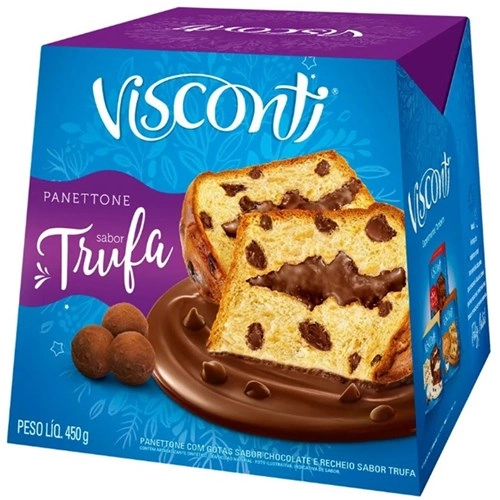 Panettone Com Gotas De Chocolate Recheio Trufa Visconti Caixa 450g
