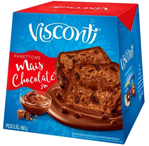 Panettone Mais Chocolate Recheio Chocolate Visconti Caixa 450g