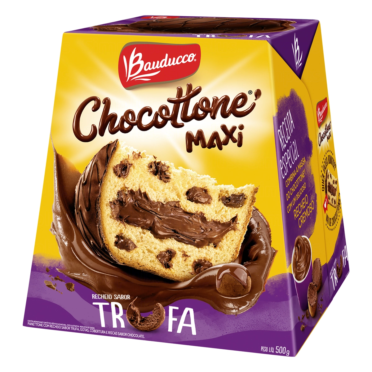 Panettone Recheio Trufa Cobertura Chocolate Bauducco Chocottone Maxi Caixa 500g