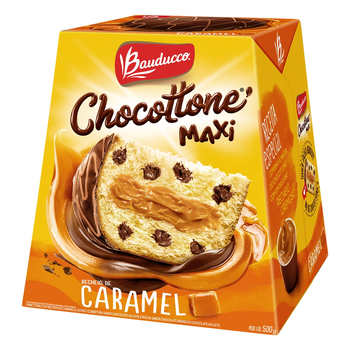 Panettone Recheio Caramelo Cobertura Chocolate Ao Leite Bauducco Chocottone Caixa 500g