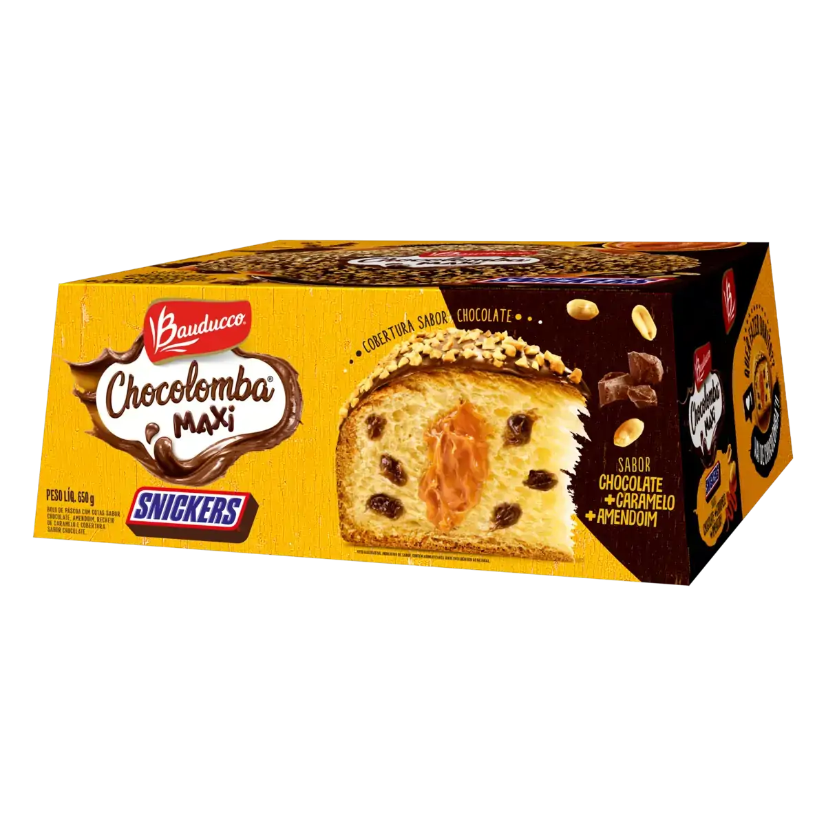 Bolo De Páscoa Com Gotas De Chocolate Recheio Snickers Bauducco Chocolomba Maxi Caixa 600g