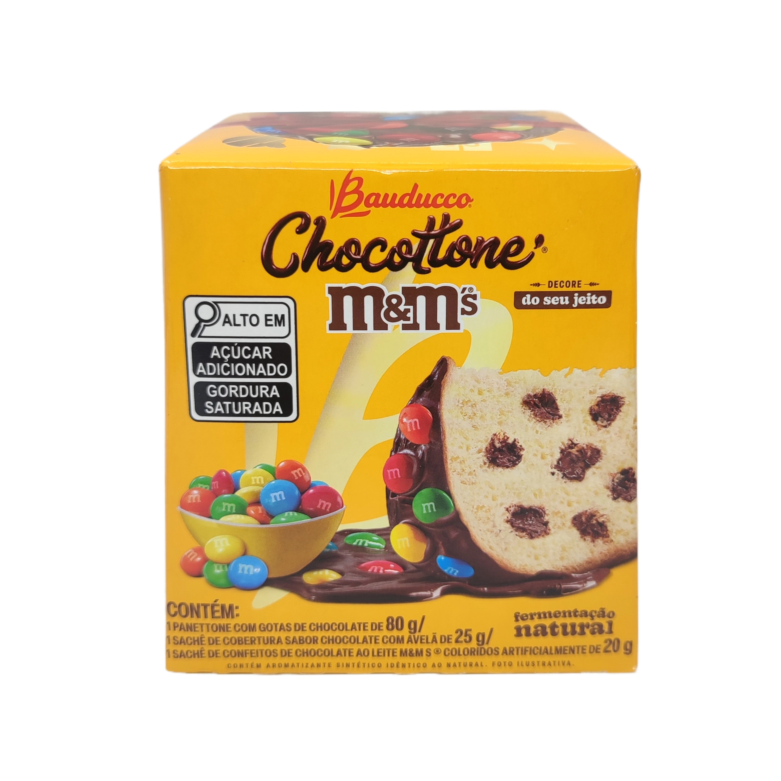 Kit Panettone Com Gotas De Chocolate 80g Sachê De Cobertura Chocolate Com Avelã 25g Bauducco Chocott