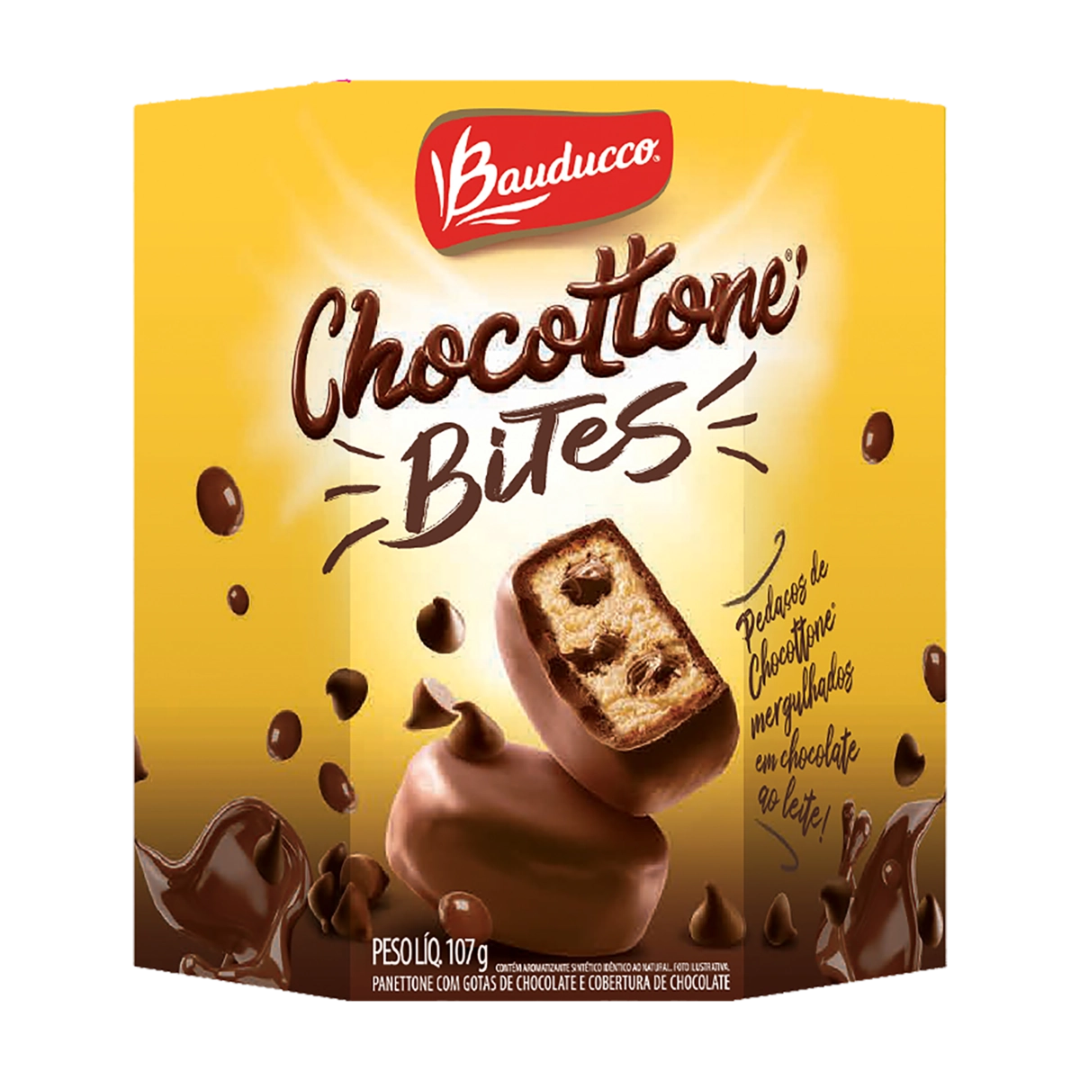Pedaços De Panettone Com Gotas De Chocolate Cobertura Chocolate Bauducco Chocottone Bites Caixa 107g