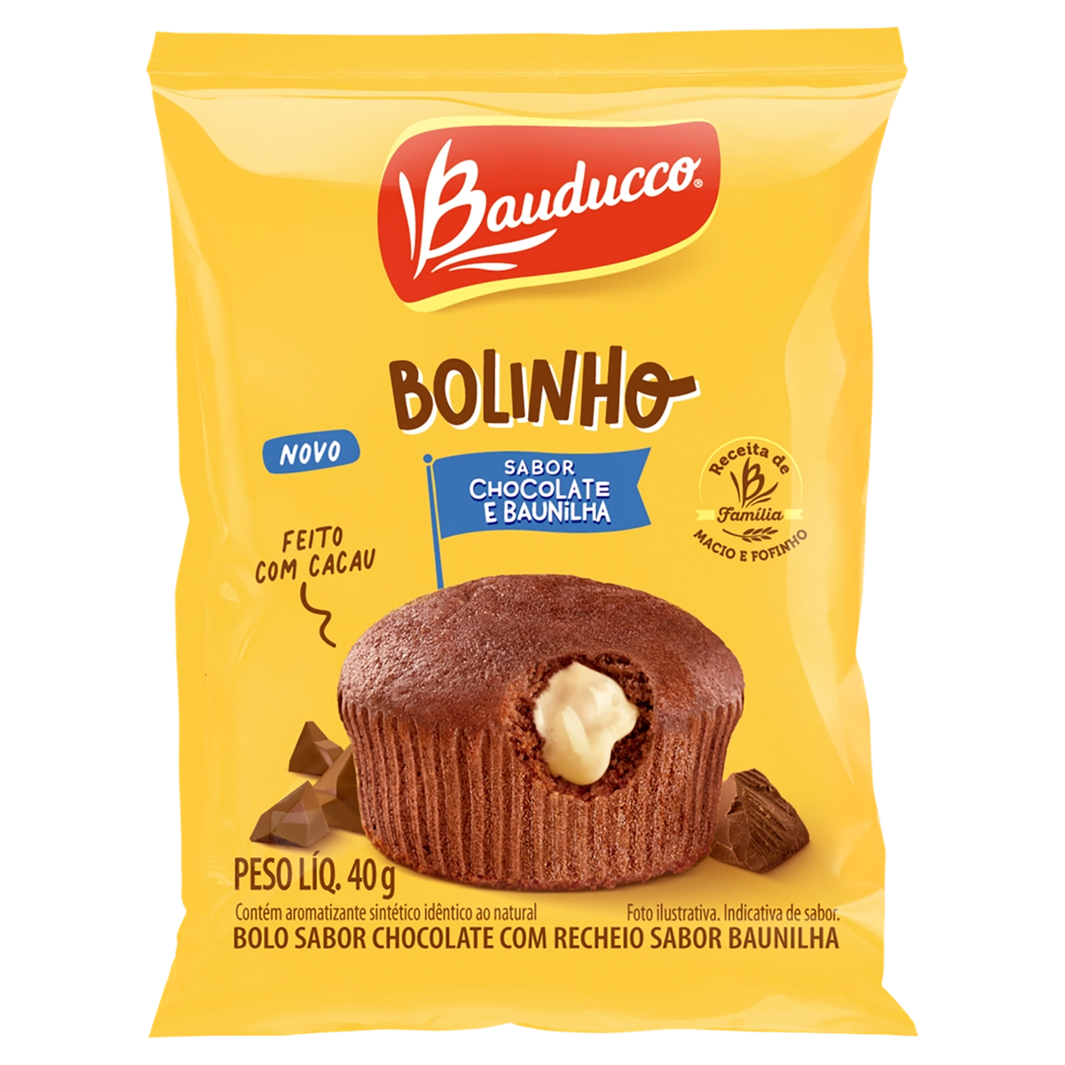 Bolinho Chocolate Recheio Baunilha Bauducco Pacote 40g