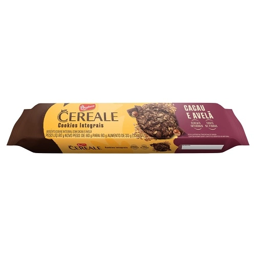 Biscoito Cookie Integral Cacau E Avelã Bauducco Cereale Caixa 42 Unidades 80g Cada
