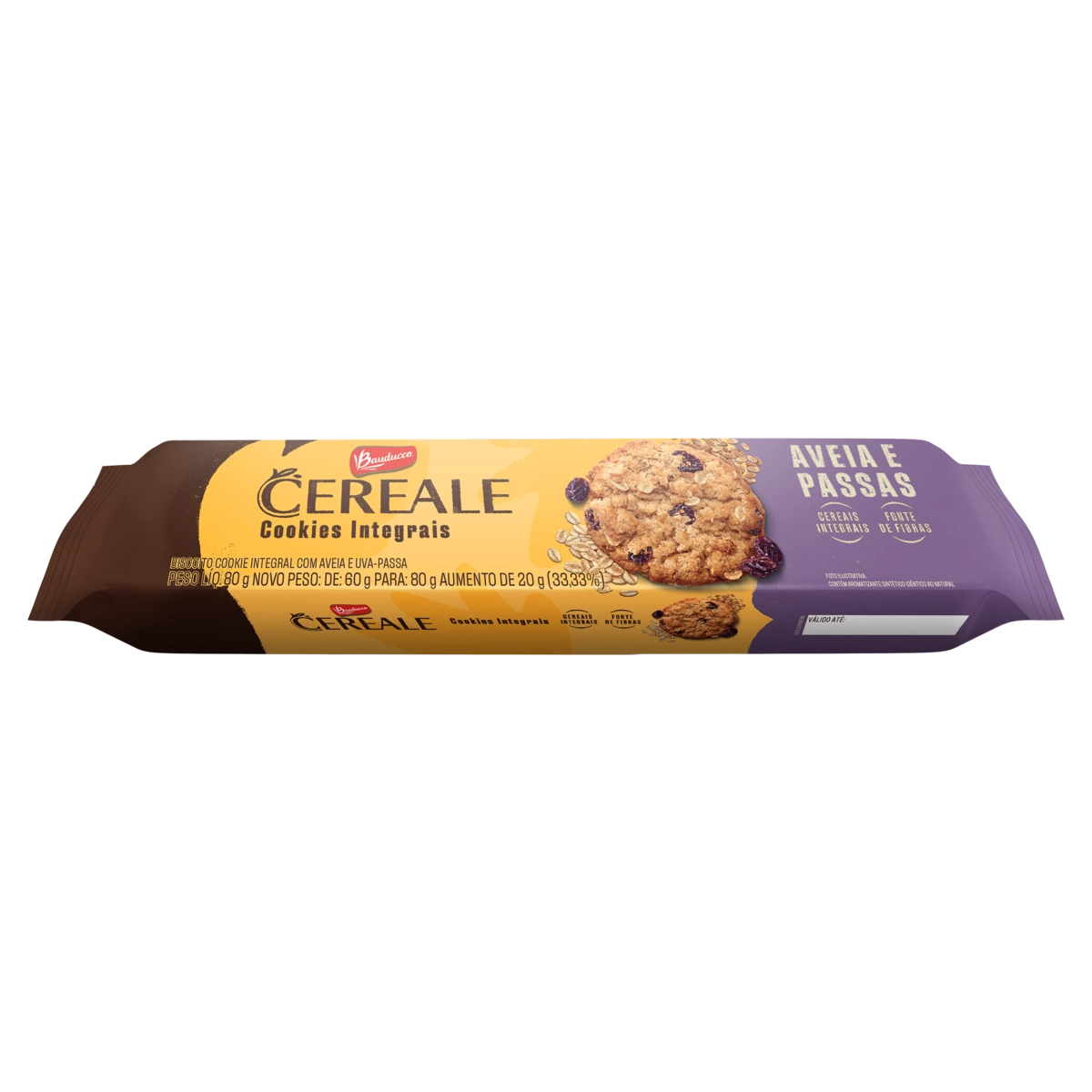 Biscoito Cookie Integral Aveia E Passas Bauducco Cereale Pacote 80g