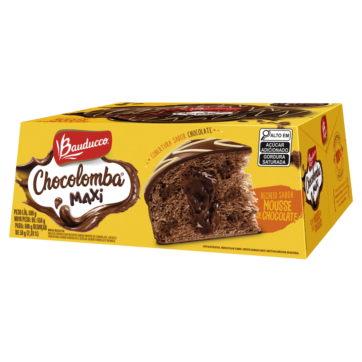 Bolo De Páscoa Recheio Mousse De Chocolate Cobertura Chocolate Bauducco Chocolomba Maxi Caixa 600g