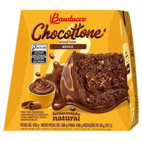 Panettone Chocolate Recheio Mousse Cobertura Chocolate Bauducco Chocottone Caixa 450g