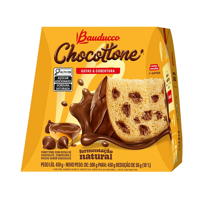 Panettone Com Gotas De Chocolate Cobertura Chocolate Bauducco Chocottone Caixa 450g